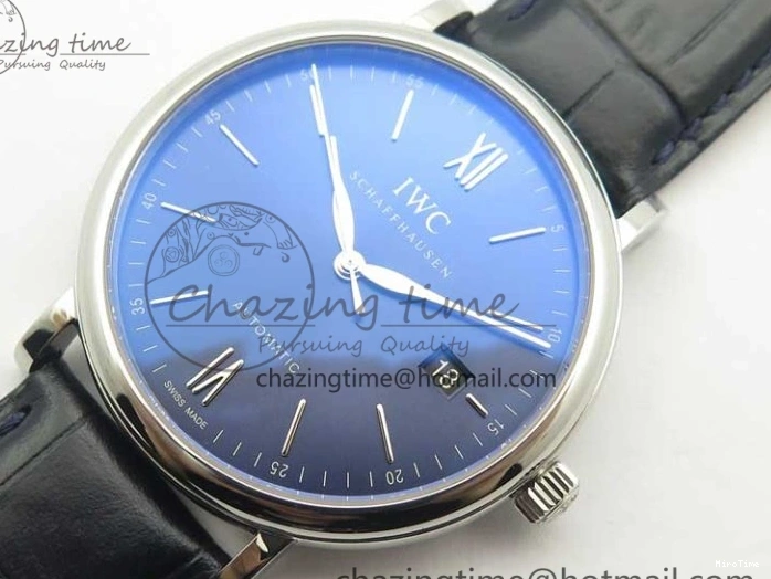 MIROTIME 0402 Refined Portofino Automatic SS MKF 1:1 Best Edition Blue Dial On Blue Leather Strap MIYOTA 9015 V 7201